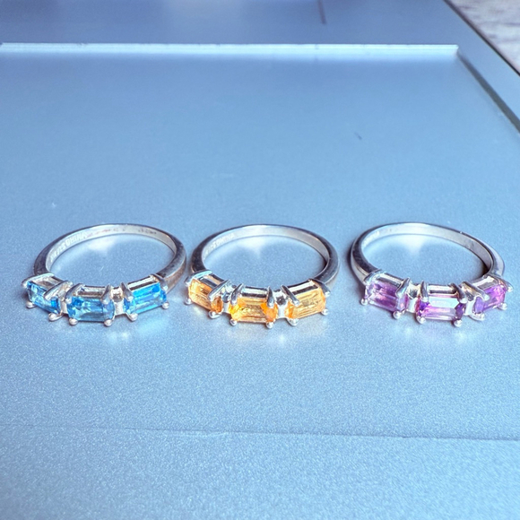3 Stack Individual Rings Citrine Topaz Amethyst Gemstone Sterling Silver 925 - Picture 9 of 10